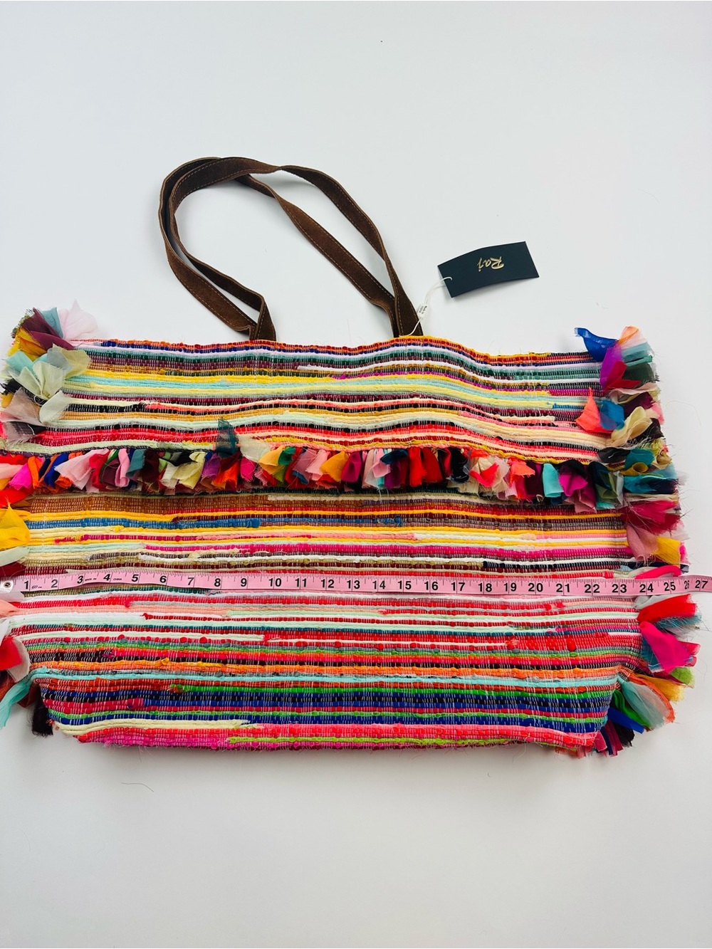 Raj Colorful Woven Tote Bag Made in India Leather Handles - Picture 12 of 15